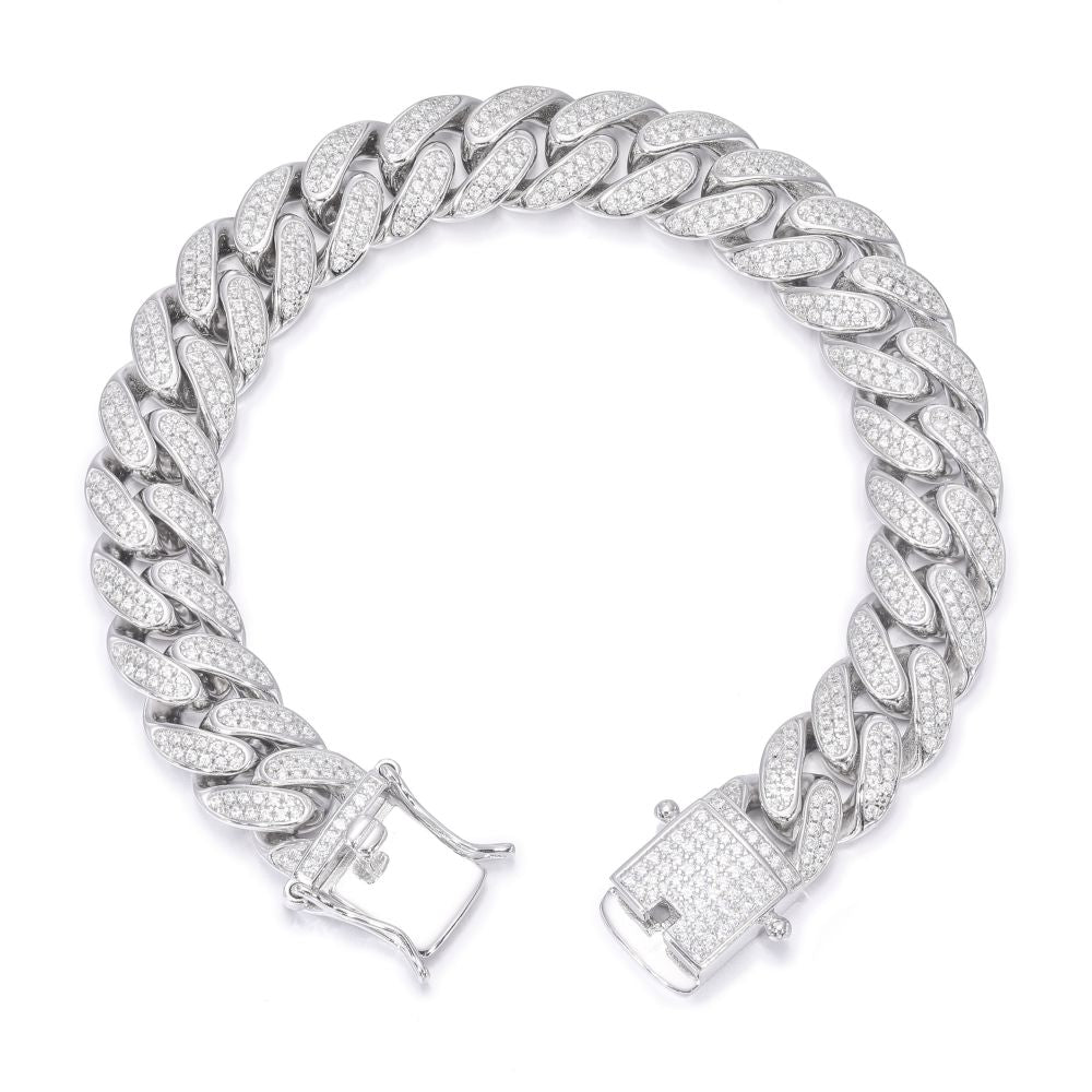 925 Silver Cubic Zirconia Set Cuban Chain 12.0mm