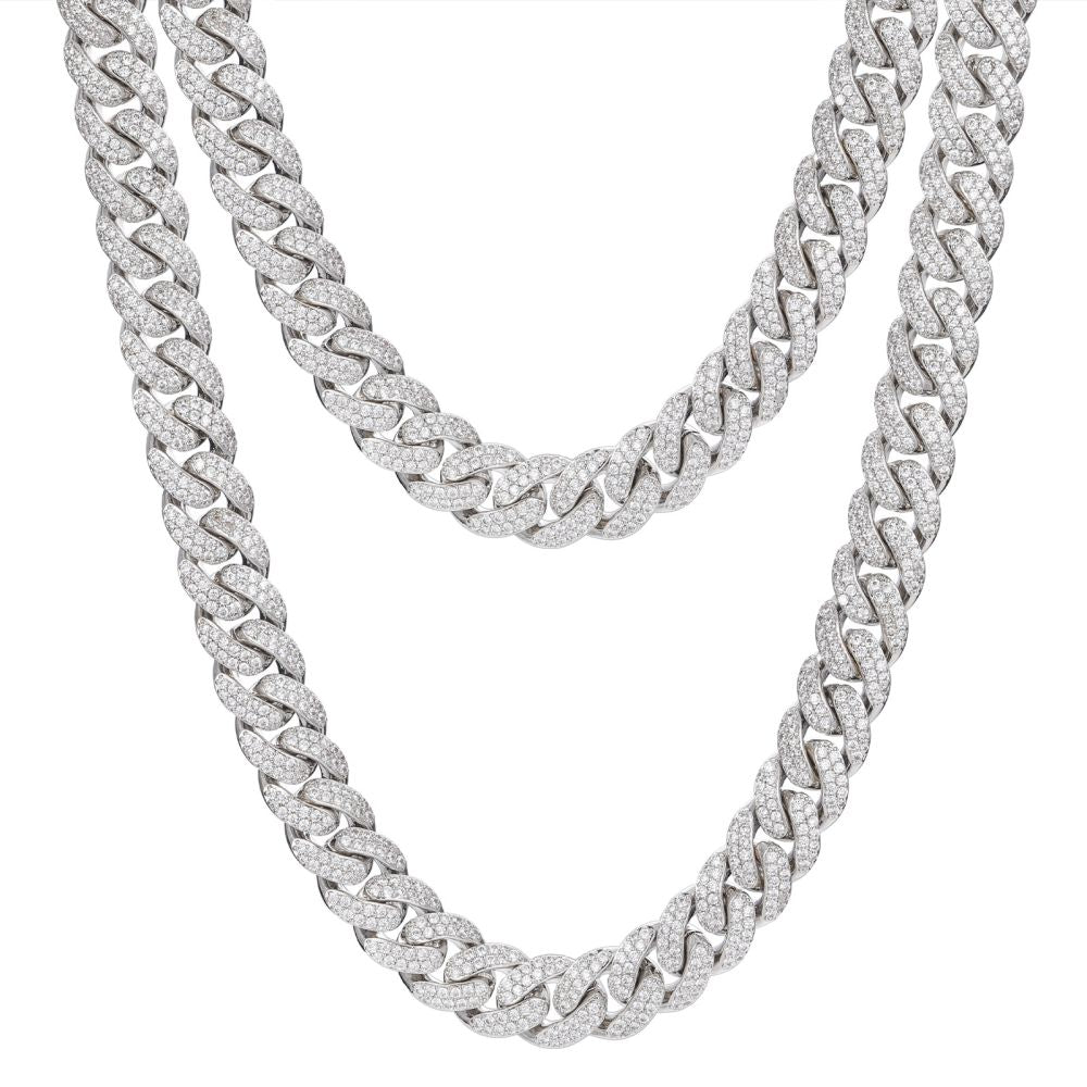 925 Silver Cubic Zirconia Set Cuban Chain 14.0mm