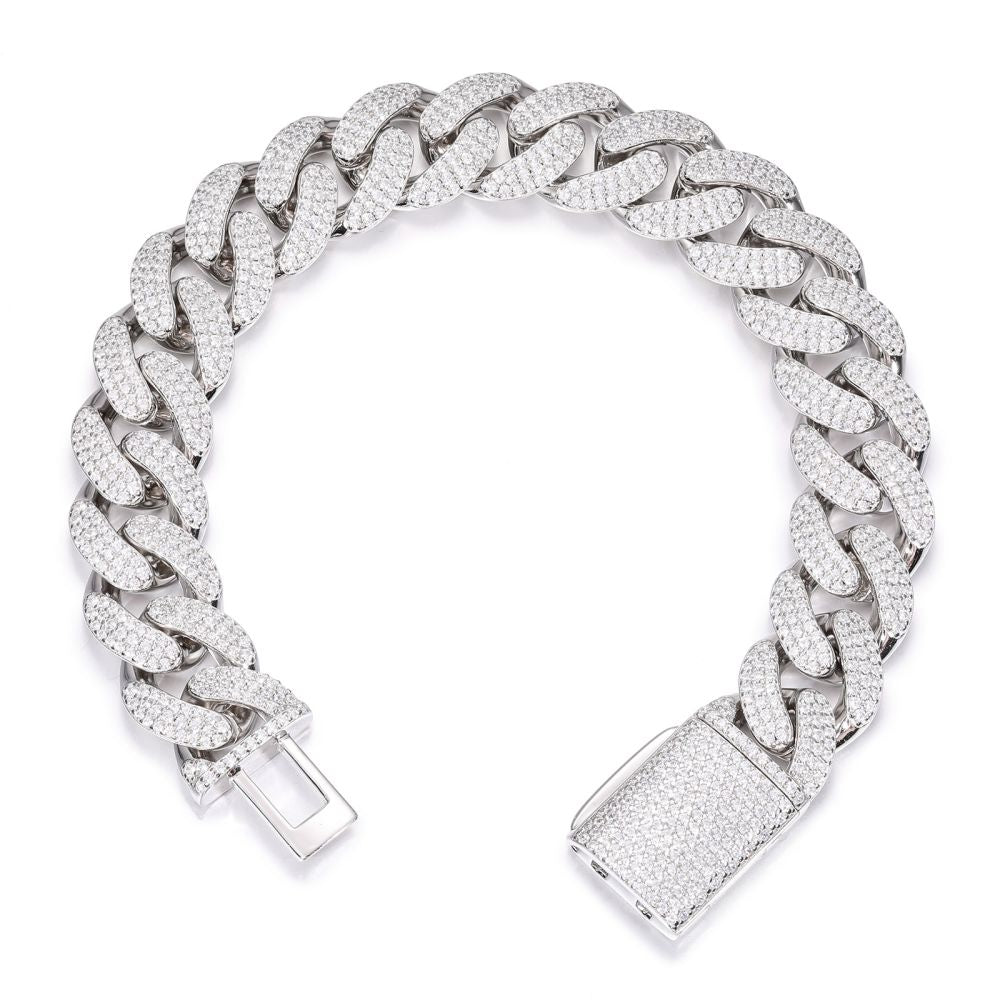 925 Silver Cubic Zirconia Set Cuban Chain 14.0mm