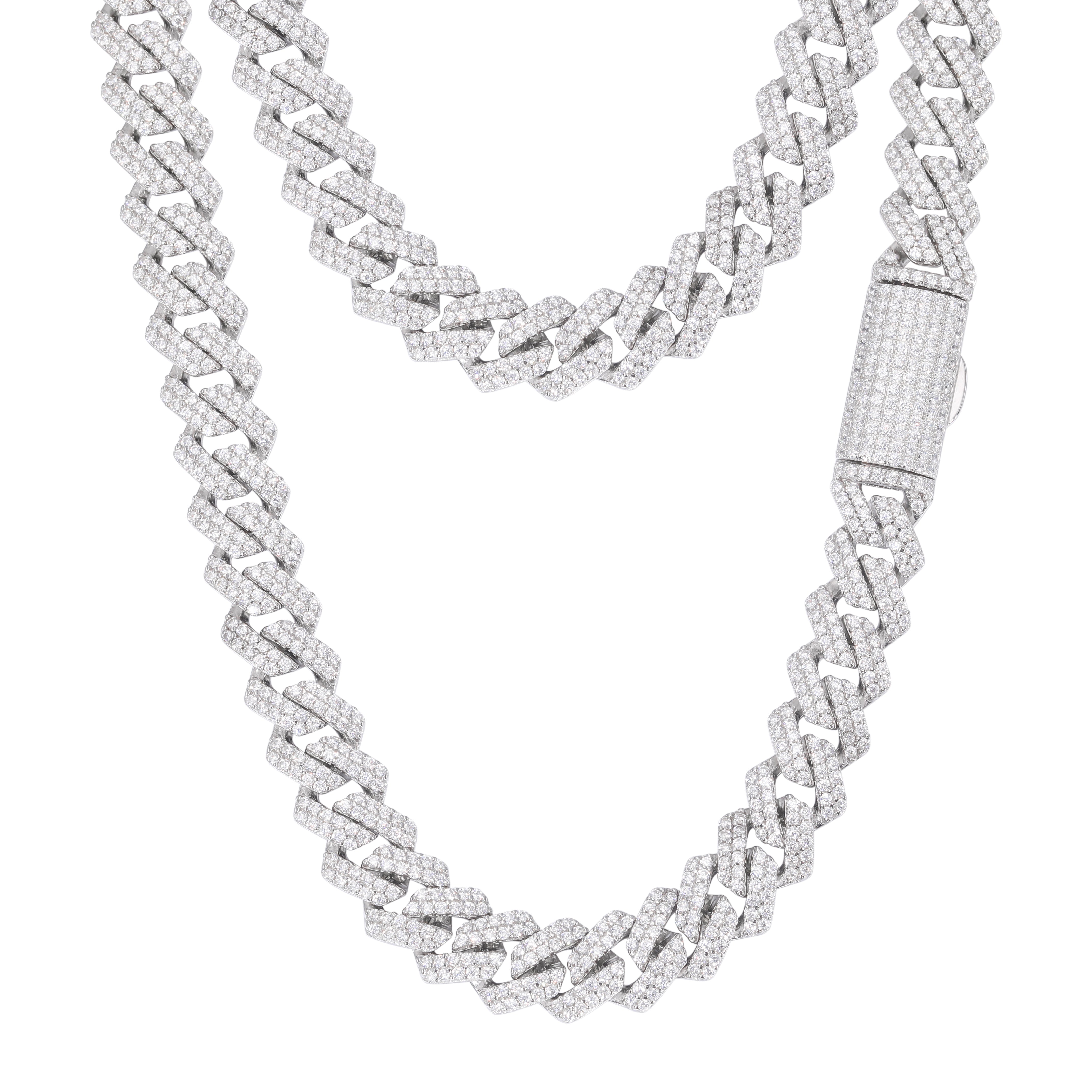 925 Silver Cubic Zirconia Set Cuban Chain 10.0mm