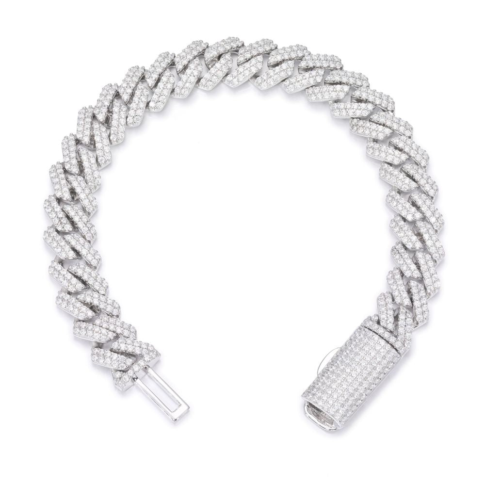 925 Silver Cubic Zirconia Set Cuban Chain 10.0mm