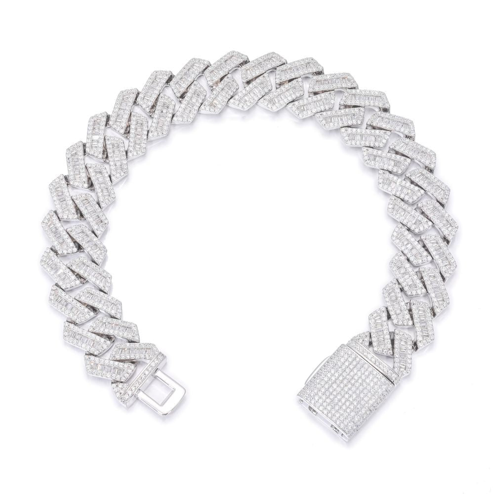 925 Silver Baguette Cubic Zirconia Set Cuban Chain 16.0mm