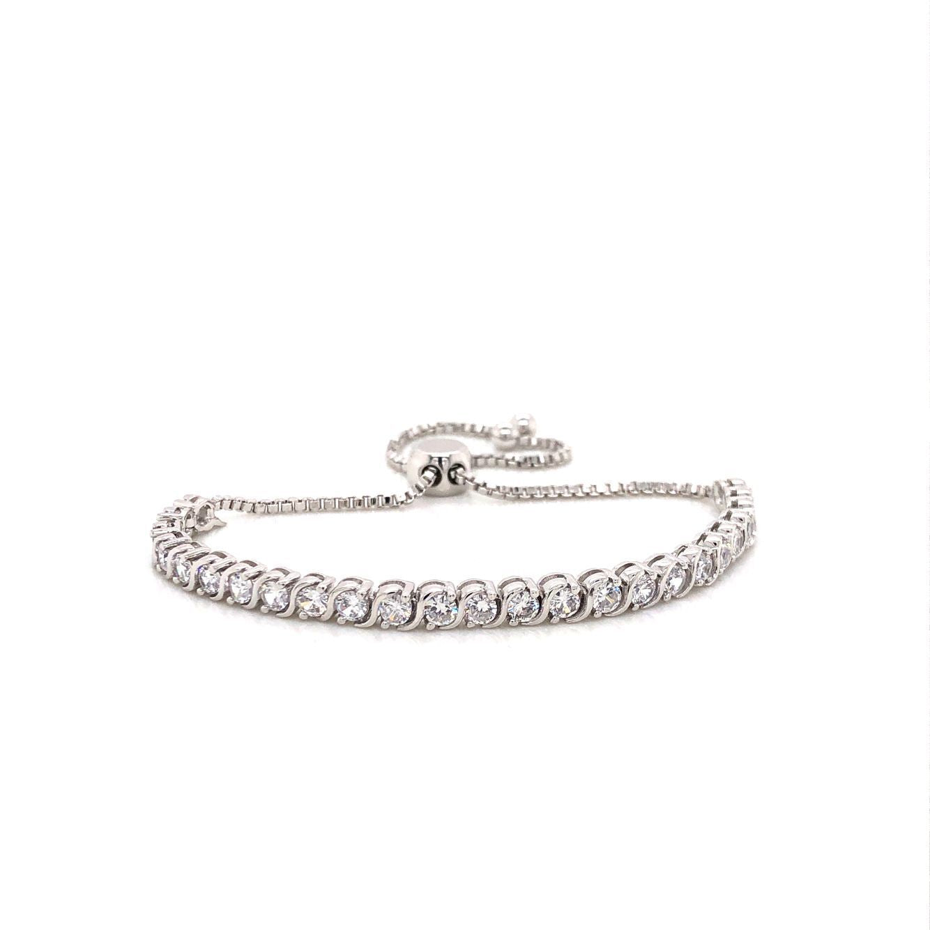 925 Silver Cubic Zirconia Set Toggle Tennis Bracelet