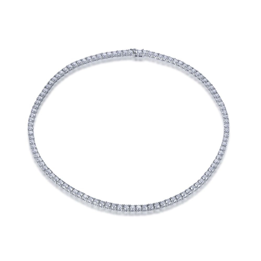 925 Silver Cubic Zirconia Set Tennis Necklace 4.0mm 17 Inch