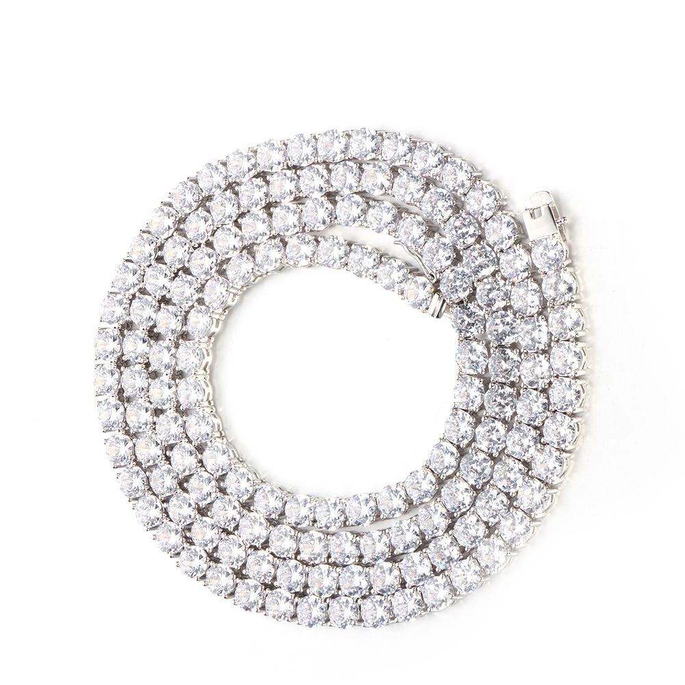 925 Silver Cubic Zirconia Set Tennis Necklace 6.0mm 17 Inch