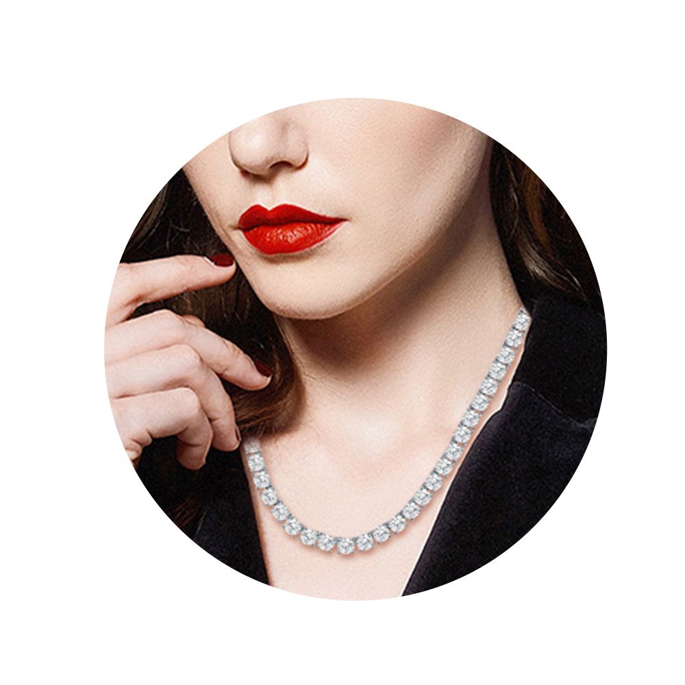 925 Silver Cubic Zirconia Set Tennis Necklace 6.0mm 17 Inch