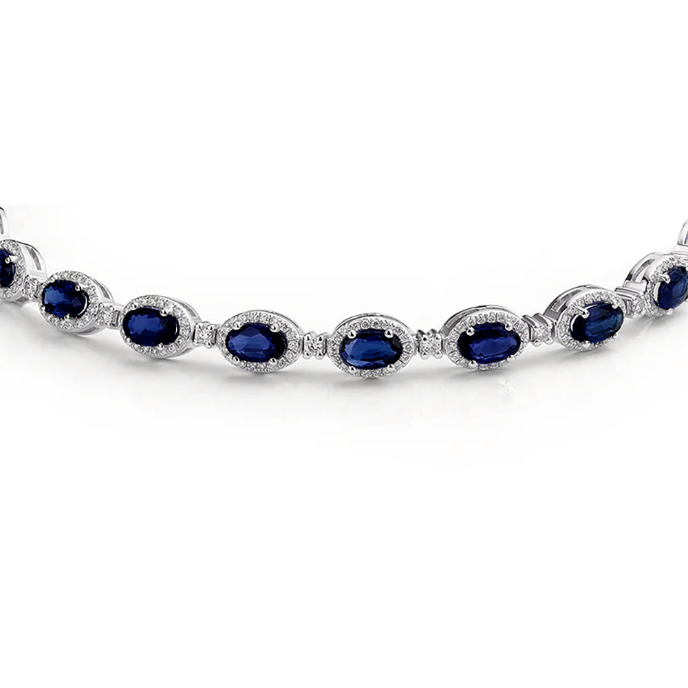 925 Silver Cubic Zirconia Sapphire and White Stone Necklace