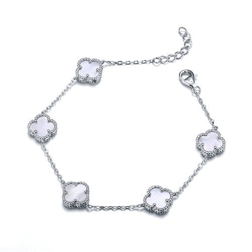 925 Silver Rhodium Clover Bracelet MOP
