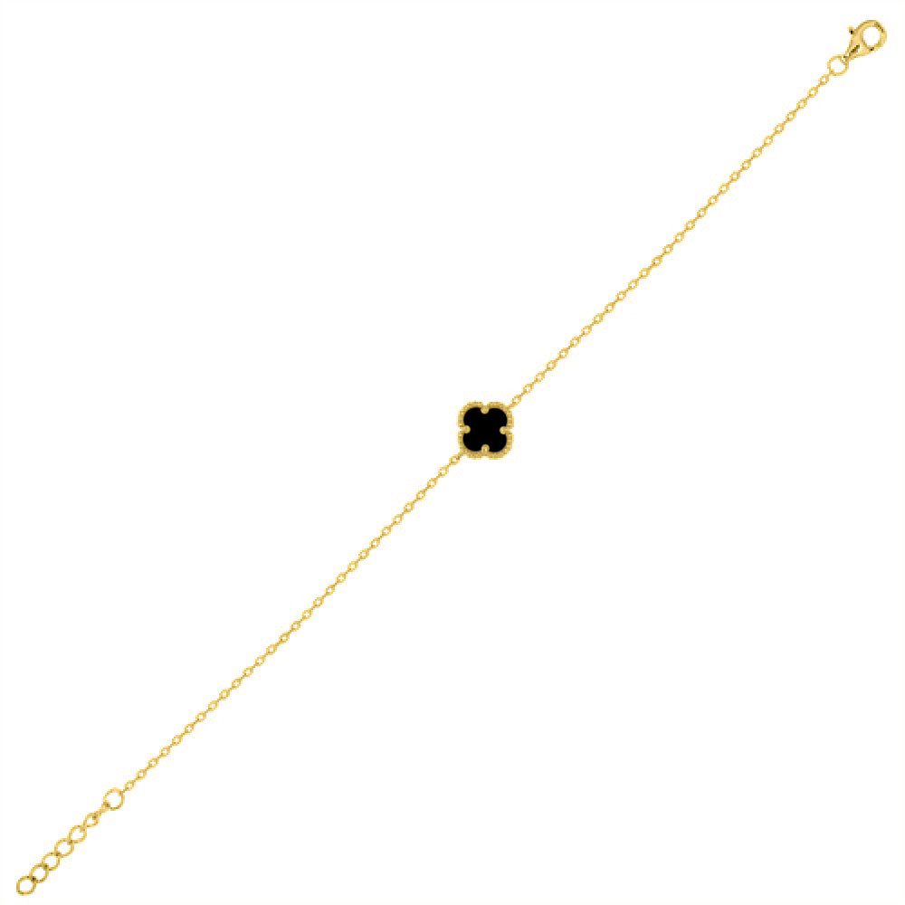 ABB223-GP | 925 Silver 14ct Gold Plated Onyx Clover Bracelet