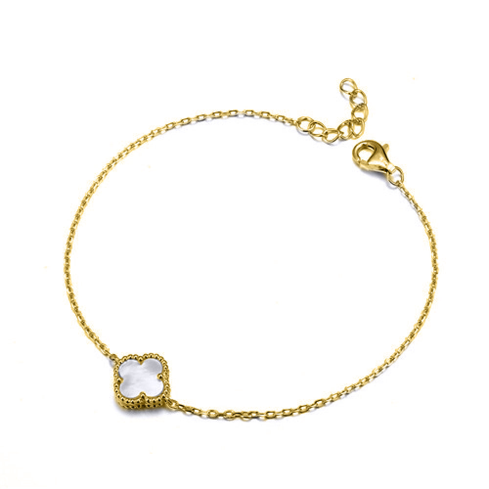 925 Silver 14ct Gold Plated MOP Clover Bracelet