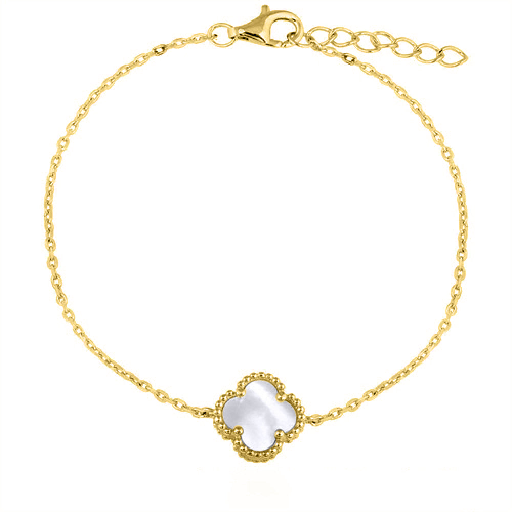 925 Silver 14ct Gold Plated MOP Clover Bracelet