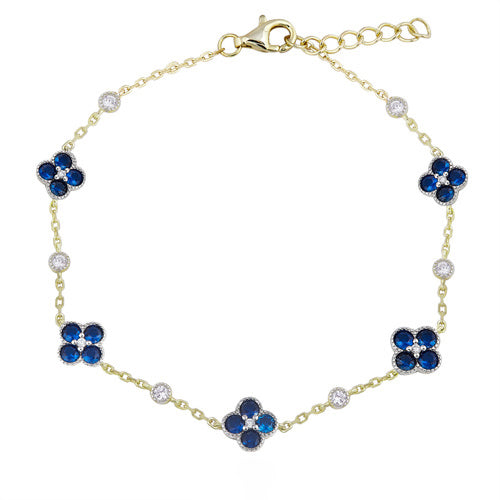 925 Silver 14ct Gold Plated Cubic Zirconia Set Clover Bracelet