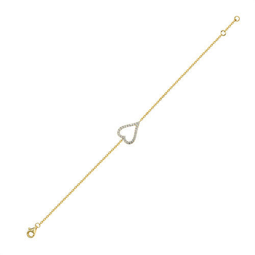 925 Silver 14ct Gold Plated Cubic Zirconia Set Heart Bracelet