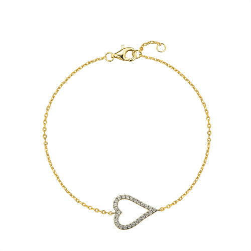 925 Silver 14ct Gold Plated Cubic Zirconia Set Heart Bracelet