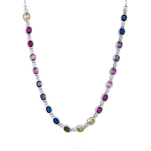 ABB229- | 925 Silver Rhodium Plated Multi Col Cubic Zirconia Collorette with 3 inch Extender