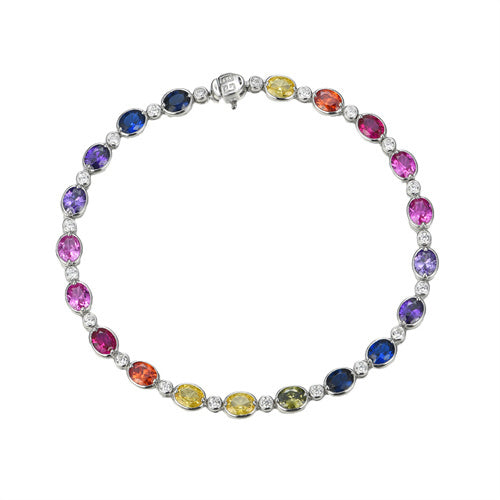 925 Silver Rhodium Plated Multi Col Cubic Zirconia Set Bracelet