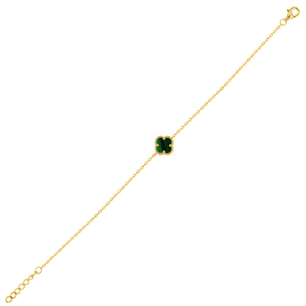 925 Silver 14ct Gold Plated Single Green Malachite Clover Bracelet