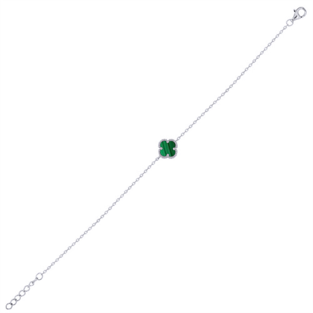 925 Silver Rhodium Plated Single Green Malachite Clover Bracelet