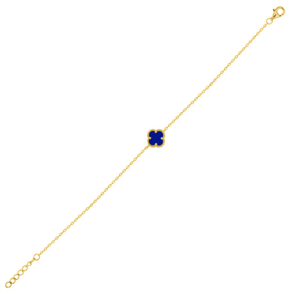 925 Silver 14ct Gold Plated Single Blue Agate Clover Bracelet