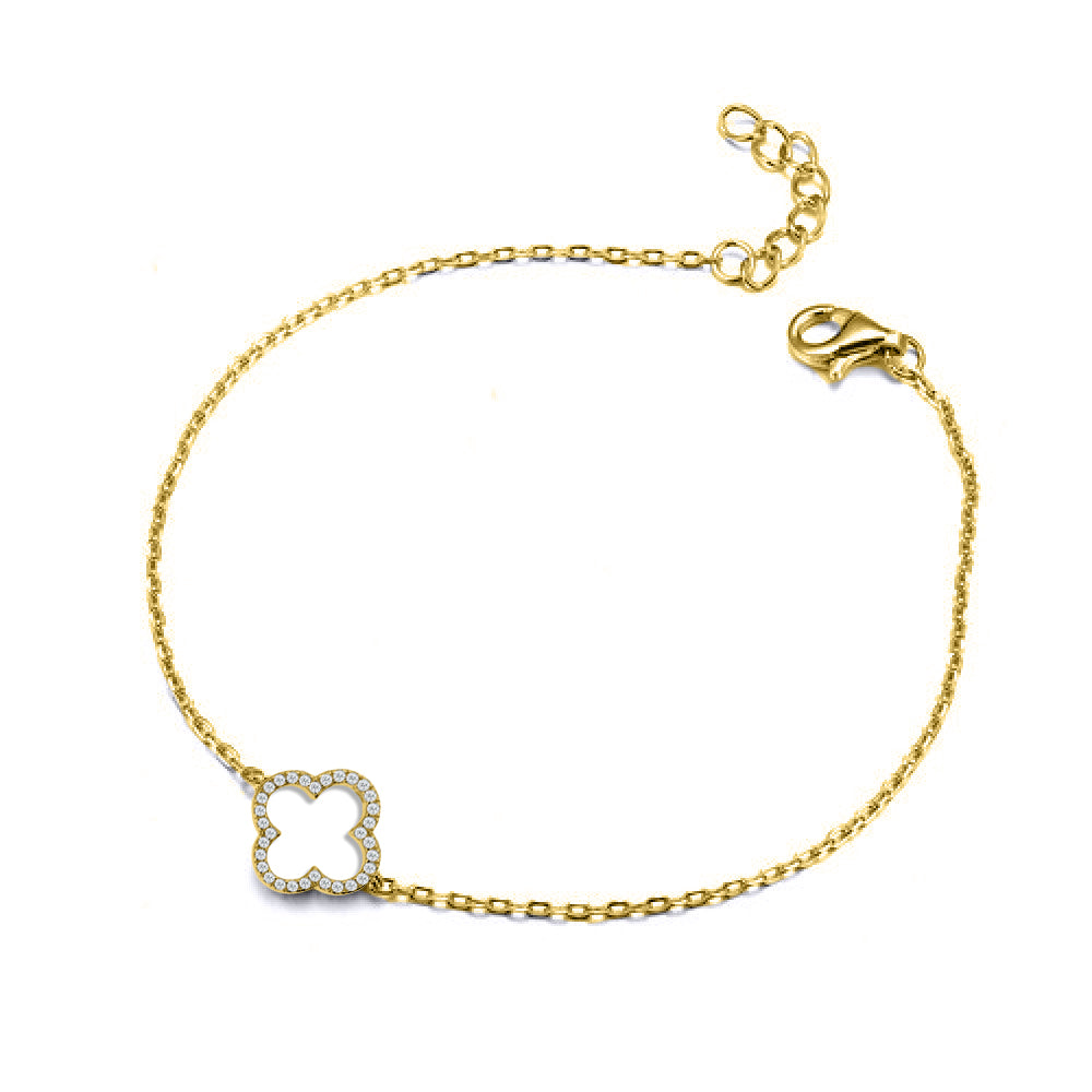 925 Silver 14ct Gold Plated Plated Cubic Zirconia Set Clover Bracelet