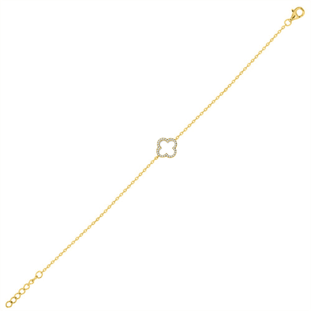 925 Silver 14ct Gold Plated Plated Cubic Zirconia Set Clover Bracelet