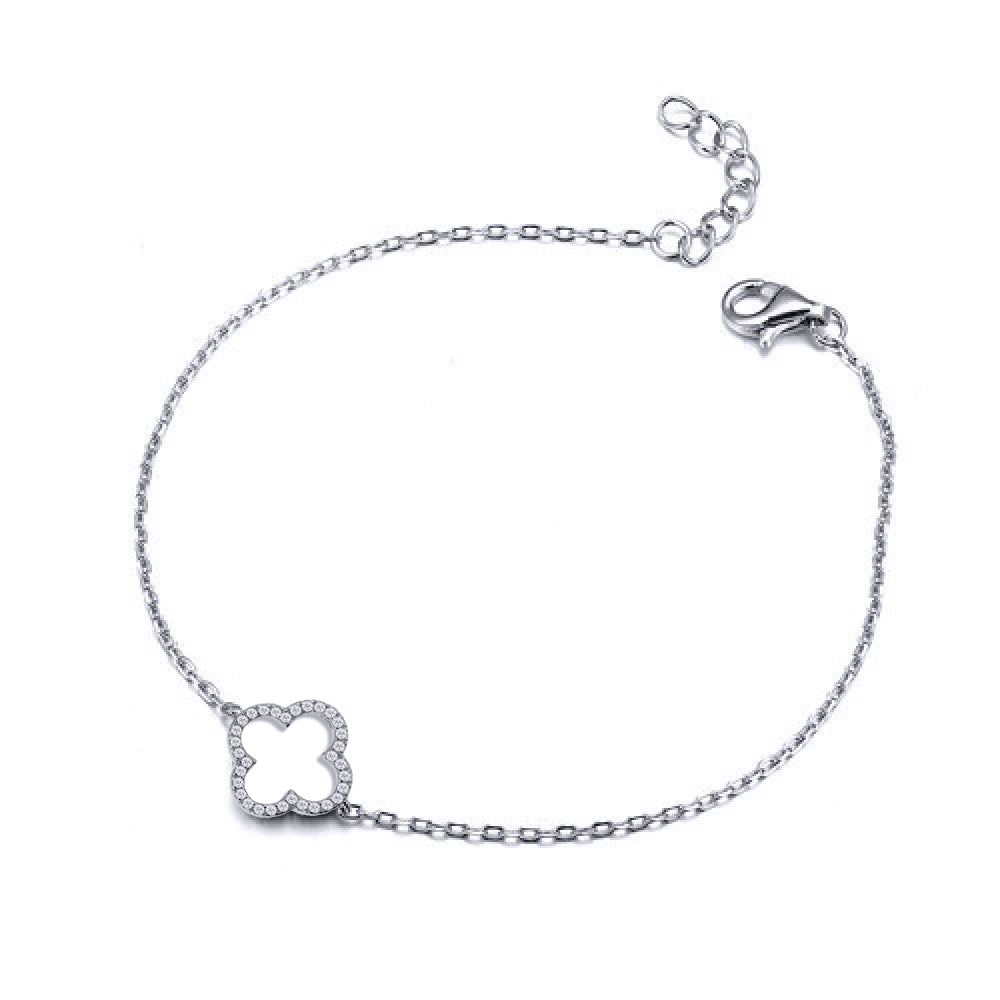 925 Silver Rhodium Plated Cubic Zirconia Set Clover Bracelet