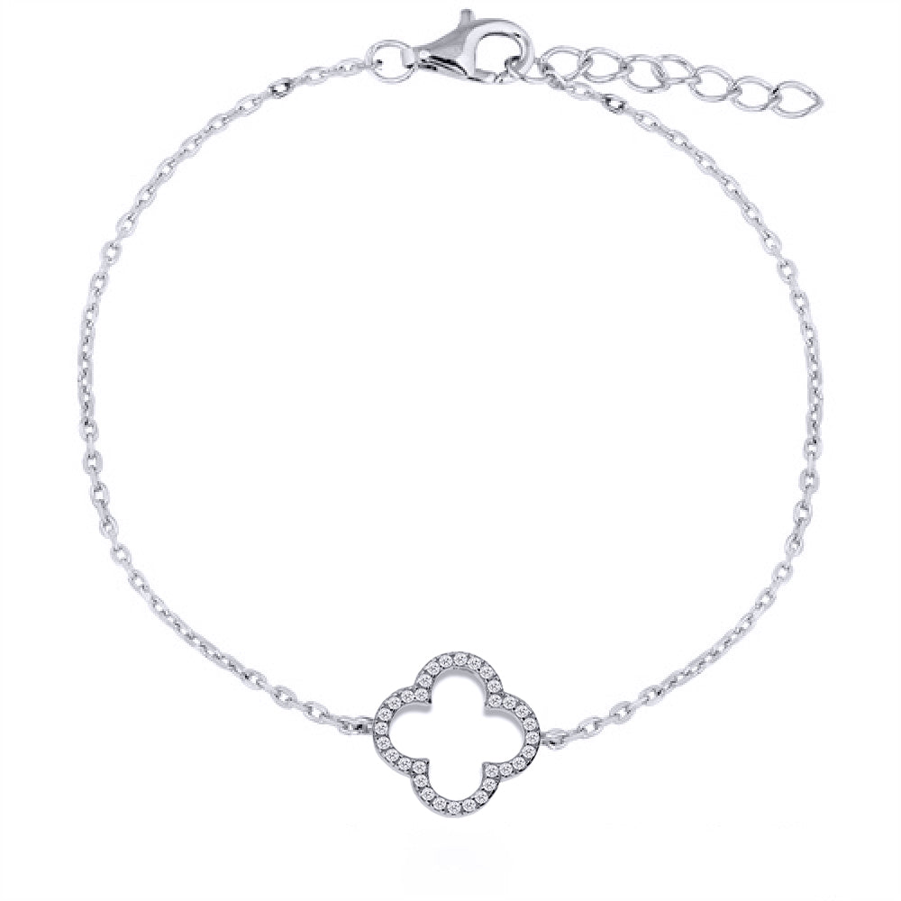 925 Silver Rhodium Plated Cubic Zirconia Set Clover Bracelet