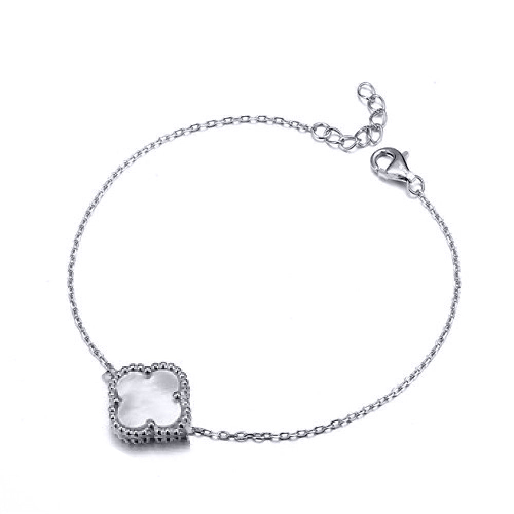 925 Silver Rhodium Single Clover Bracelet MOP White Colour