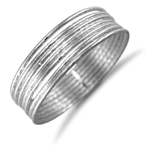 925 Sterling Silver 7 Strand Diamond Cut Slave Bangle