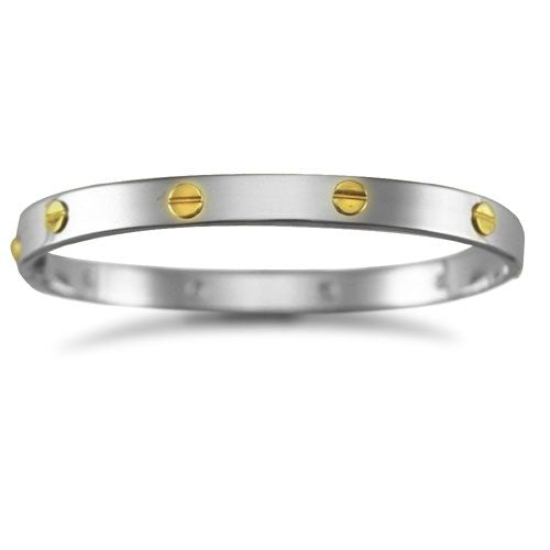 925 Silver Rhodium Plated Bangle With 9ct Screws - Gents