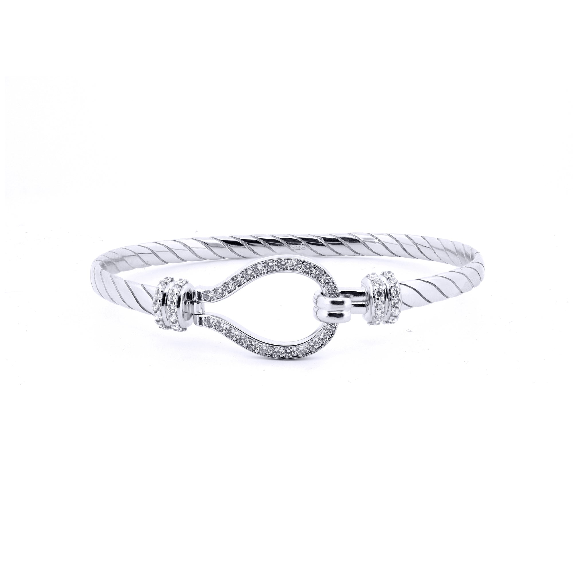 925 Silver Ladies Cubic Zirconia Set Twisted Wire Stirrup Bangle
