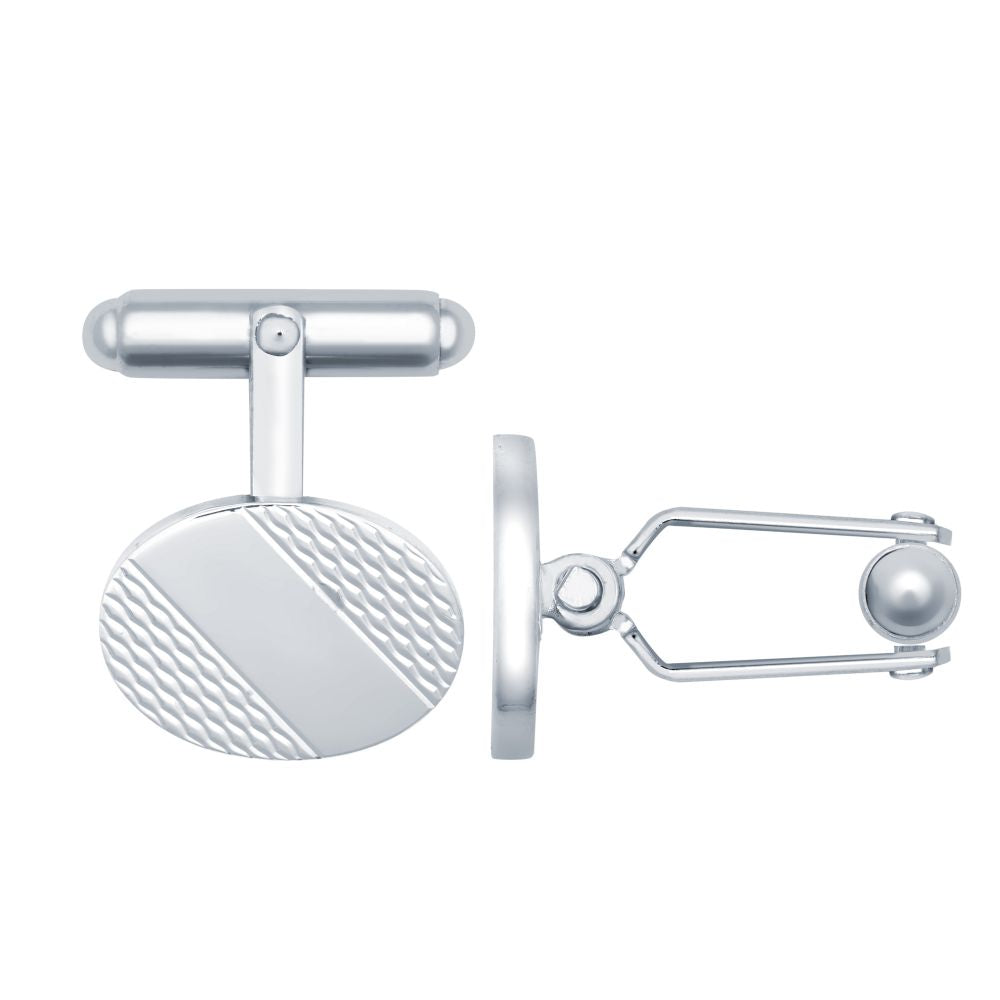 ACL022 | JN Jewellery 925 Silver Engine Turned Oval Cufflinks Swivel Backs