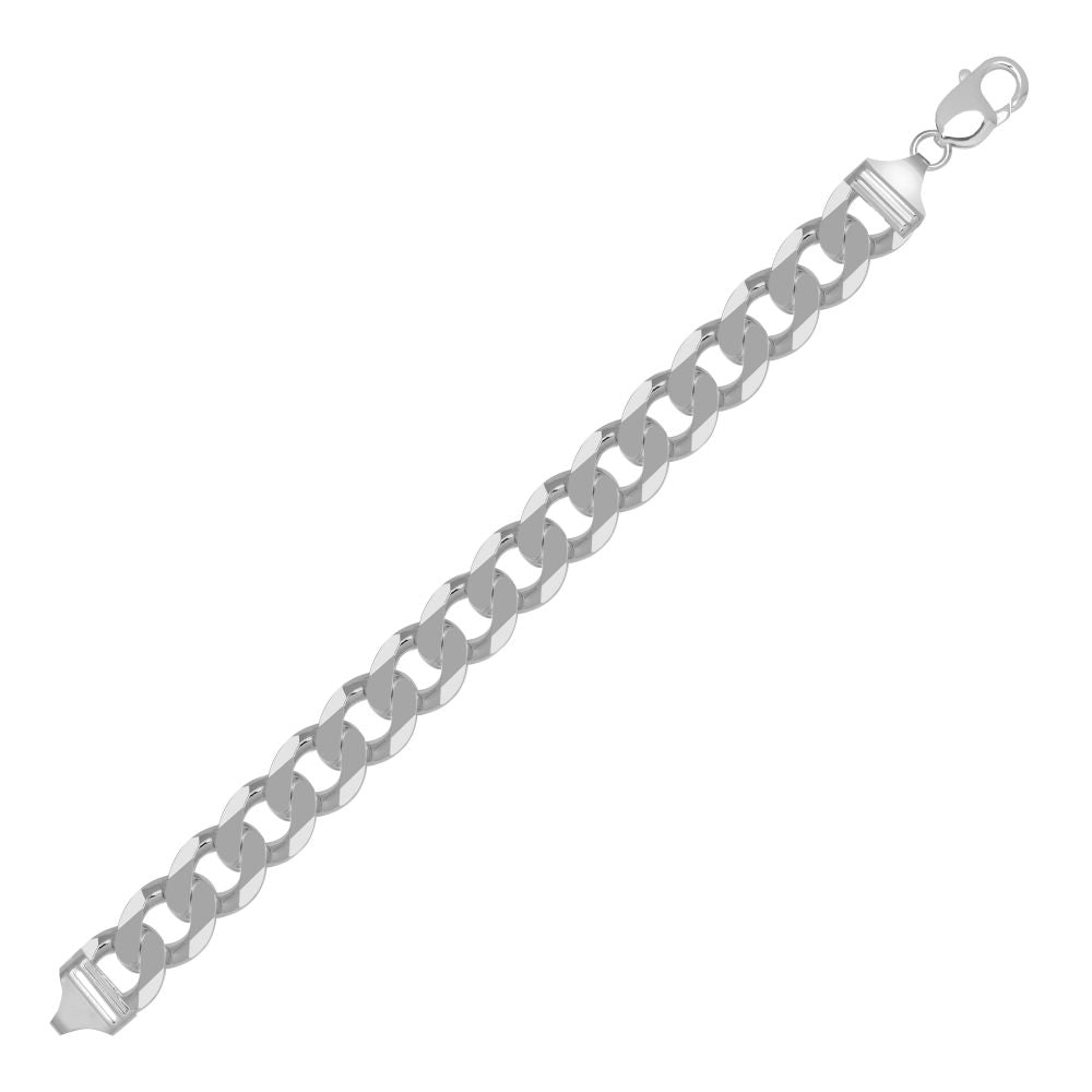 925 Silver Diamond Cut Flat Curb 13.7mm Gauge Bracelet