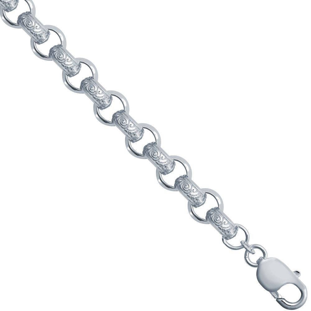 925 Silver Patterened & Plain Belcher 9.0mm Gauge Bracelet