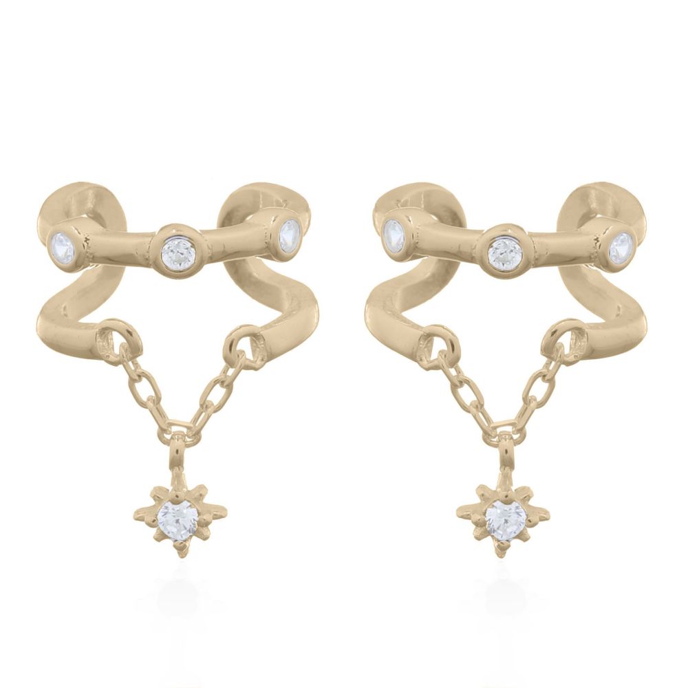 925 Silver 14ct Gold Plated Cubic Zirconia Set Ear Cuff
