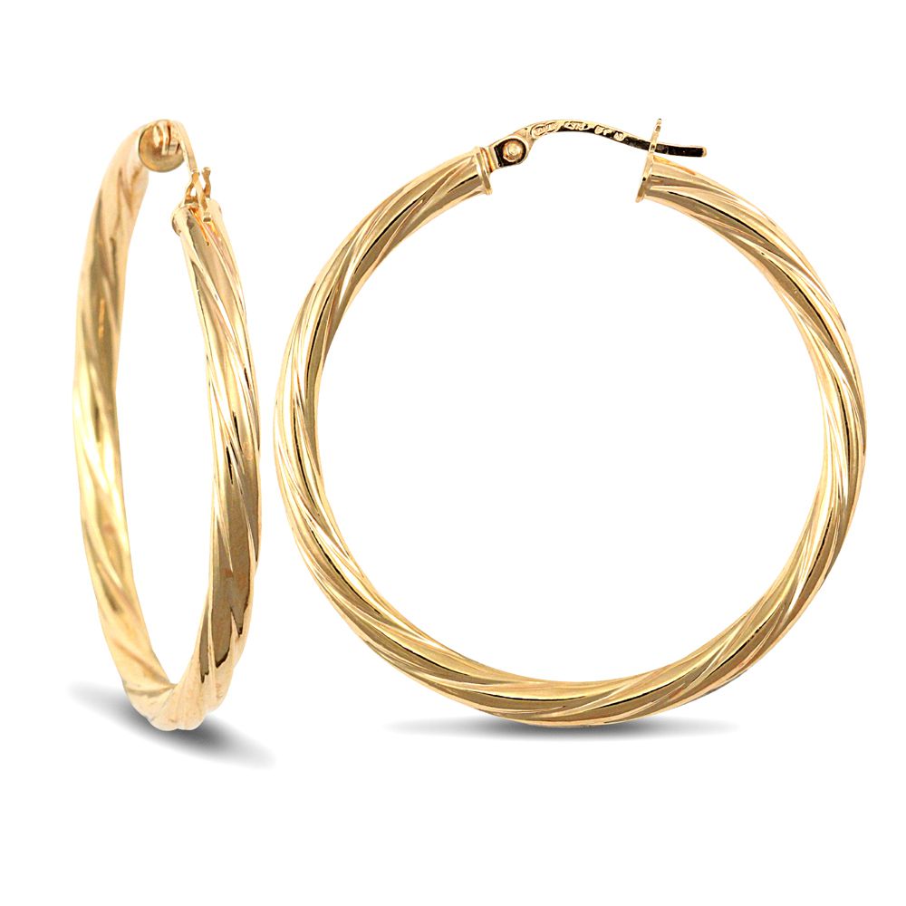 AER001E-GP | JN Jewellery 925 Sterling Silver Gold Plated 3mm round-tube twisted creole Hoop Earrings