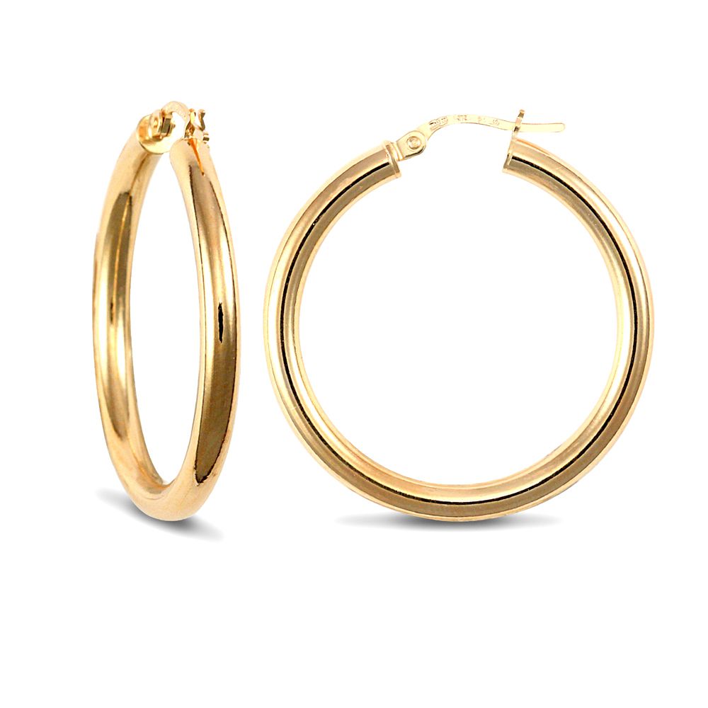 AER006C-GP | JN Jewellery 925 Sterling Silver Gold Plated 3mm polished creole Hoop Earrings