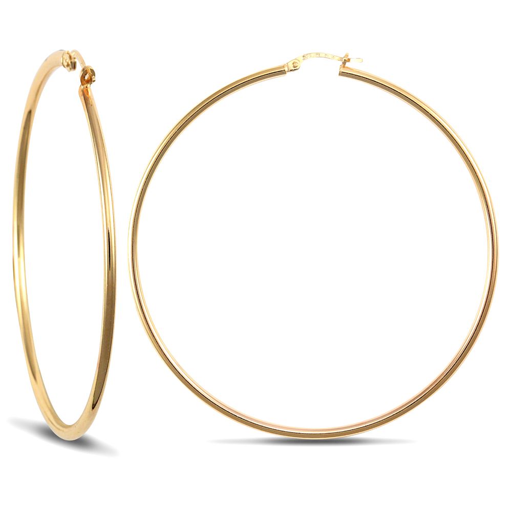 AER008B-GP | JN Jewellery 925 Sterling Silver Gold Plated 2mm polished creole Hoop Earrings