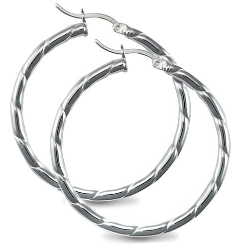 925 Silver Ribbed Hoop Earrings