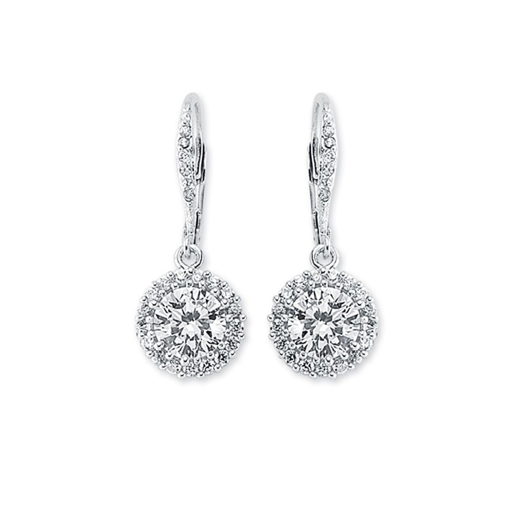 925 Silver Cubic Zirconia Set Halo Cluster Drop Earrings