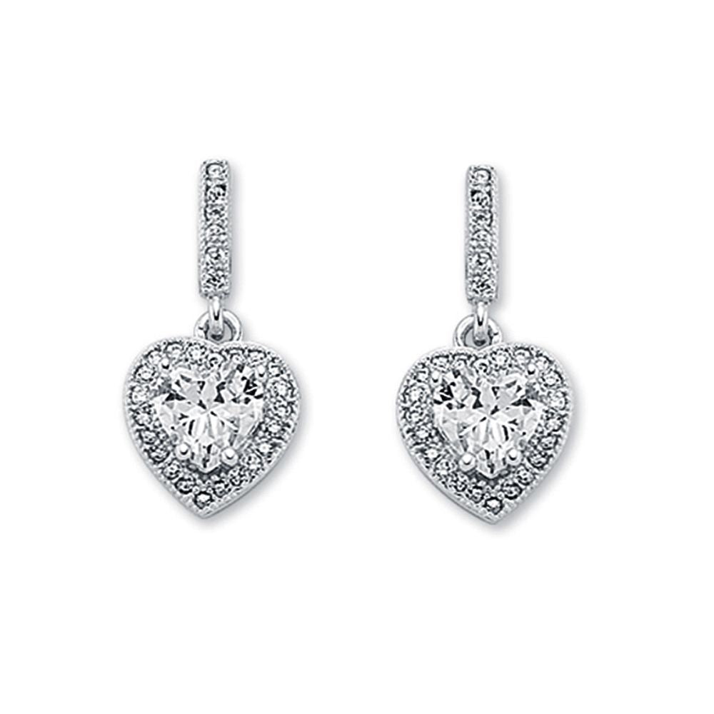 925 Silver Cubic Zirconia Set Heart Shape Cluster Stud Drop Earrings
