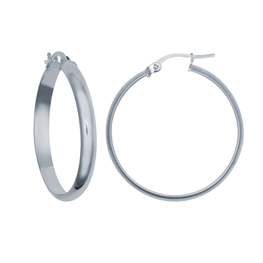925 Sterling Silver 4mm Wedding Band Style Hoop Earrings