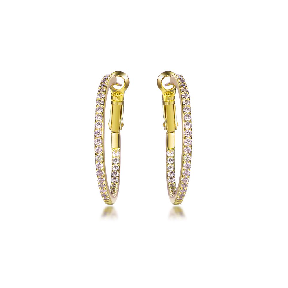 925 Silver 14ct Gold Plated Cubic Zirconia Set Hoops 31mm