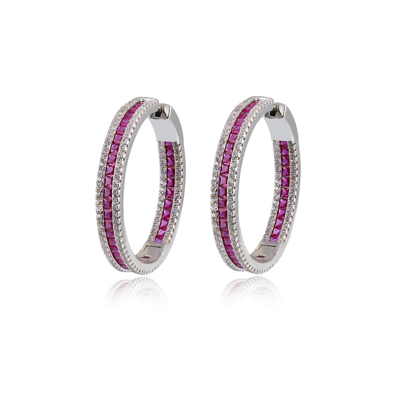 925 Silver Red & Cubic Zirconia Set Hoops 18mm