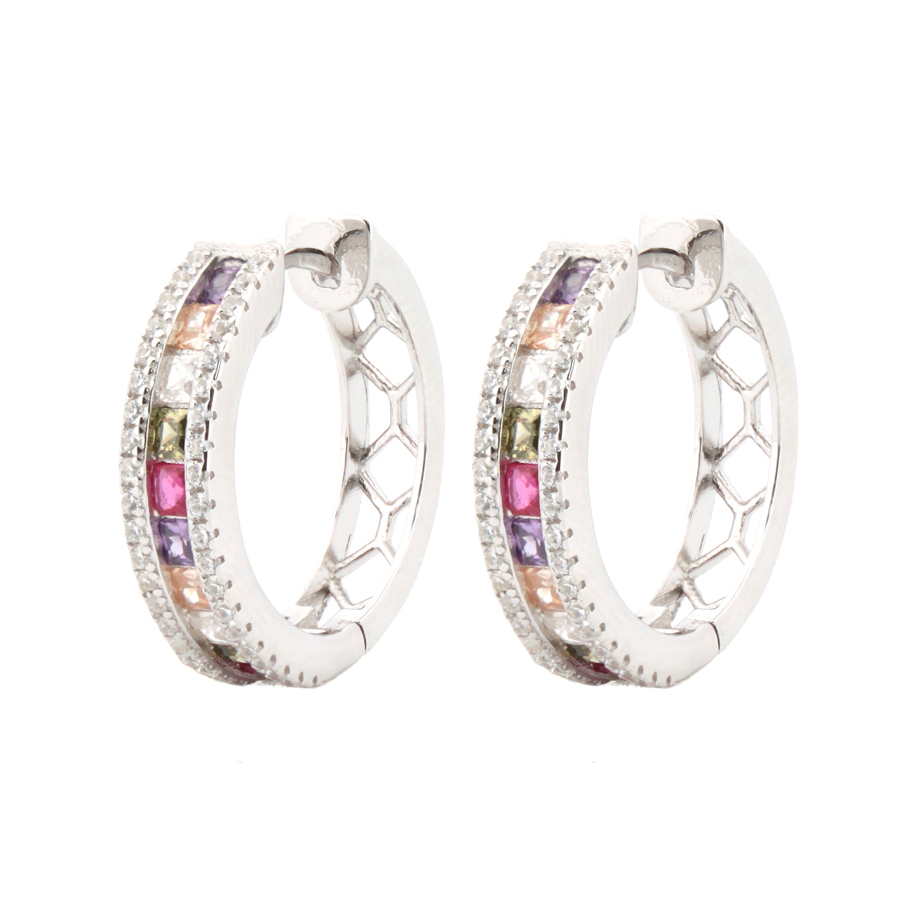 925 Silver Rhodium Plated Multri Col Cubic Zirconia Set Earrings