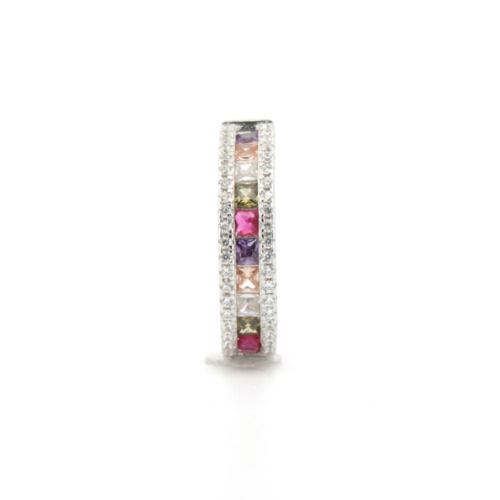 925 Silver Rhodium Plated Multri Col Cubic Zirconia Set Earrings