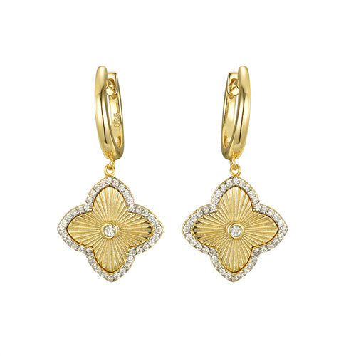 925 Silver 14ct Gold Plated Cubic Zirconia Set Clover Drops