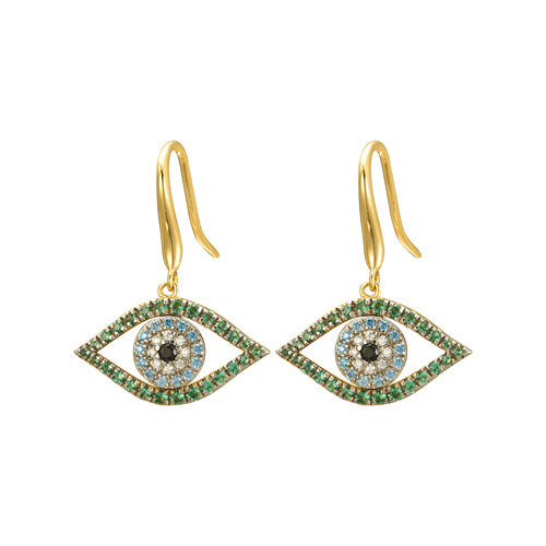 925 Silver 14ct Gold Plated Cubic Zirconia SetEvil Eye Earrings