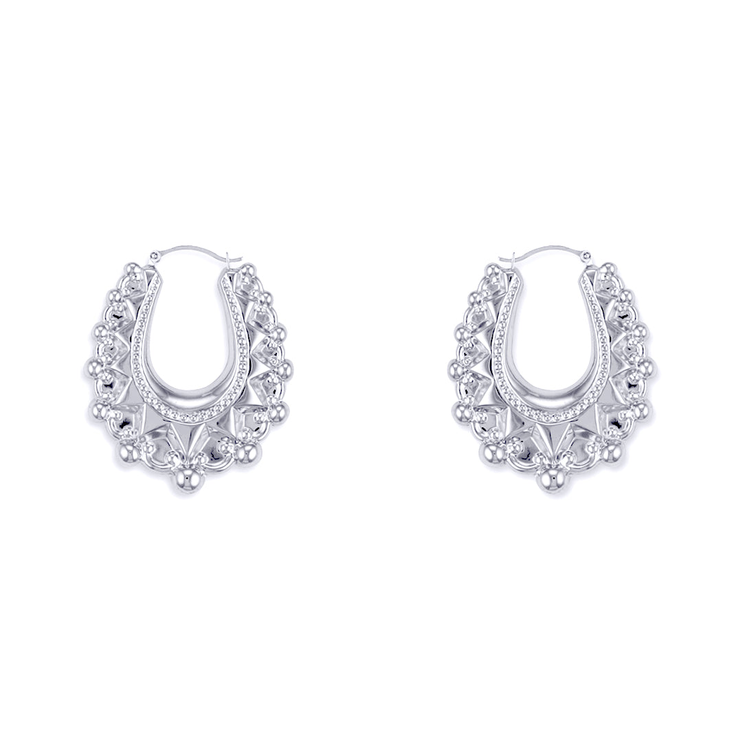 AER178A | 925 Sterling Silver Oval Spiked Creole Earrings