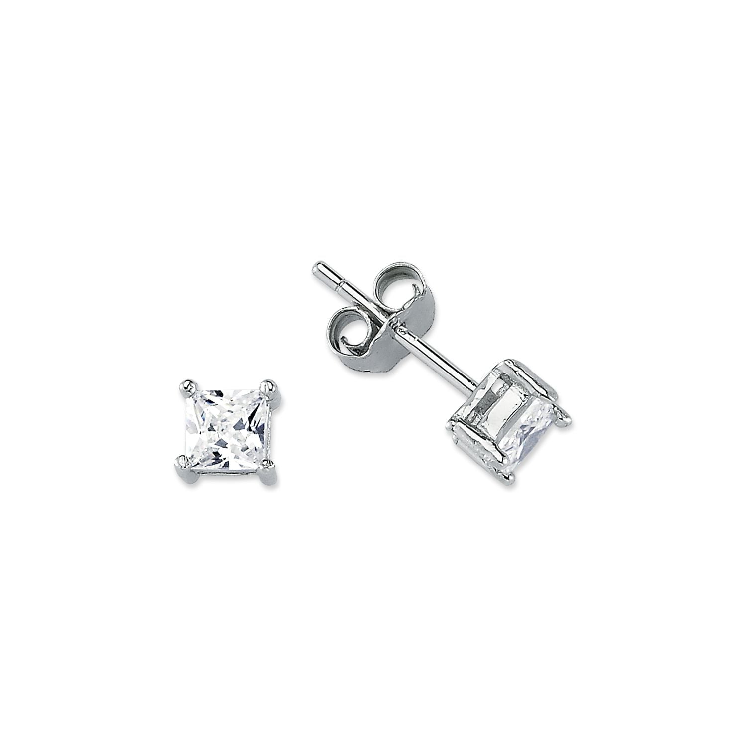 925 Silver 4mm Cubic Zirconia Set Studs Square